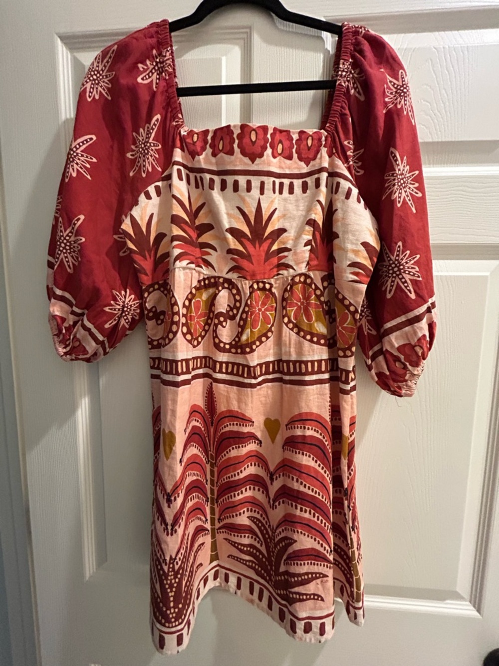 ARRIVED! NWOT Farm Rio for Anthropology Square Neck Linen Puff Sleeve Dress - Picture 4 of 8